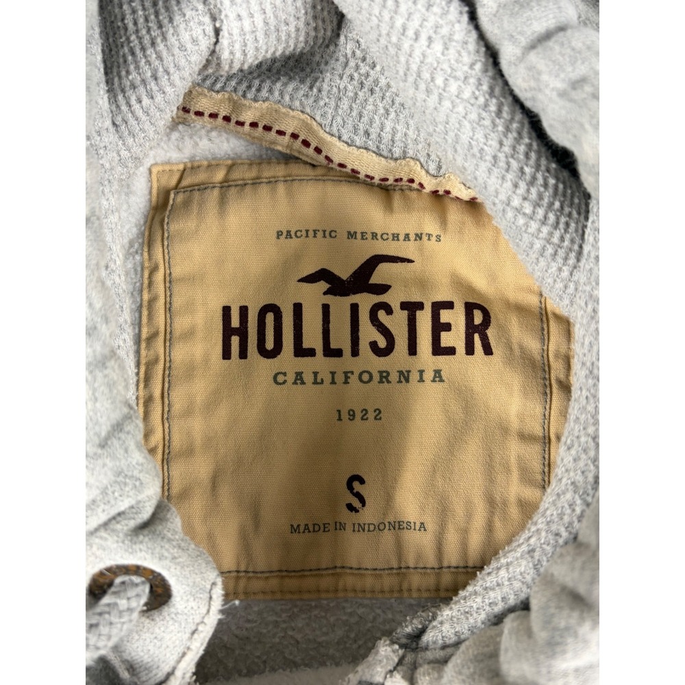 Hollister Mens Y2K Pullover Hoodie Gray Applique Logo Waffle Hood Small - Picture 2 of 8
